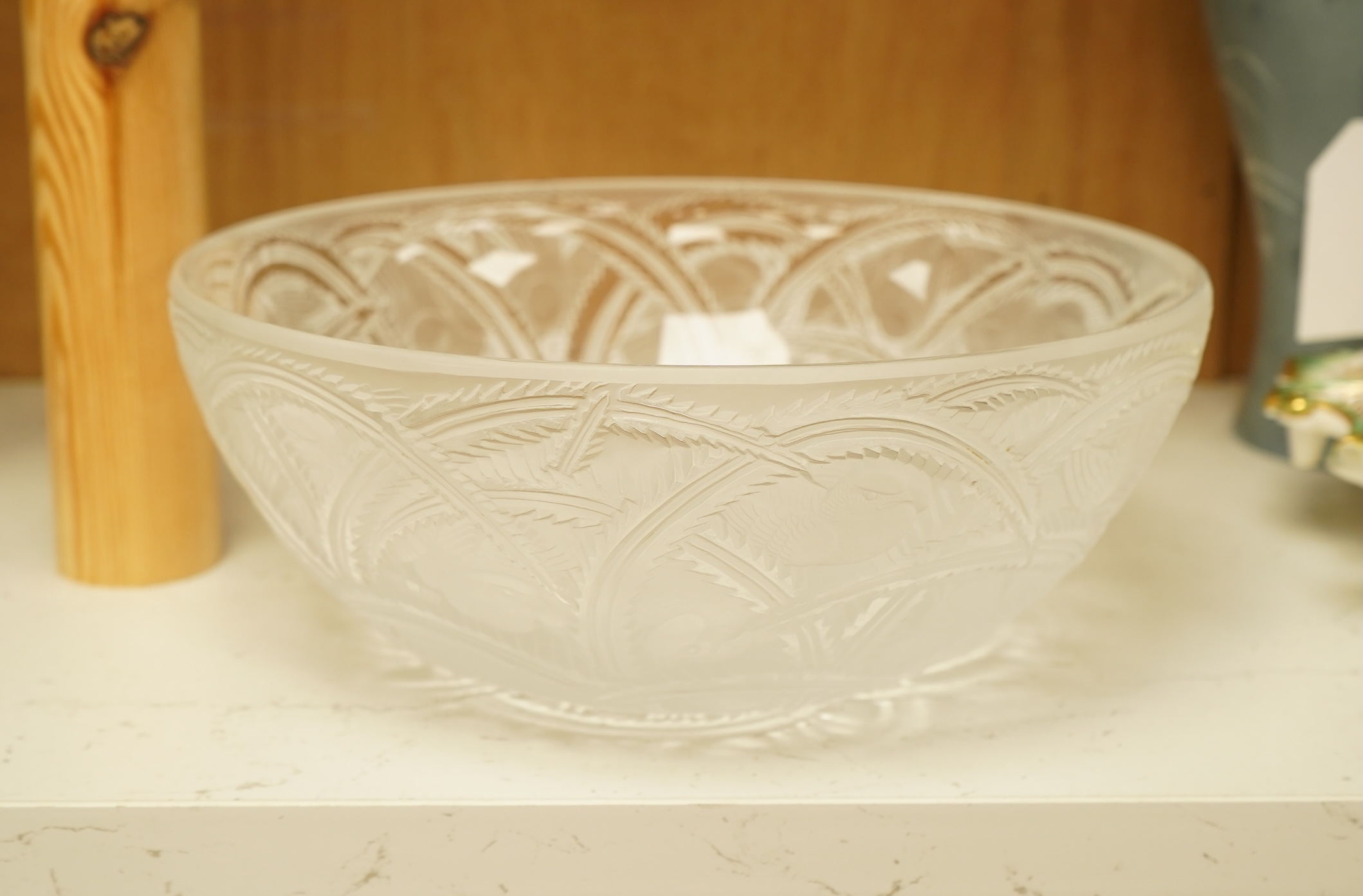 A Lalique glass 'Pinsons' bowl, signed to the base, 23cm high